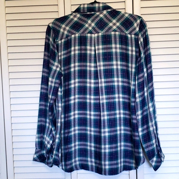 Rails Lined Plaid Button Front Shirt, Blue Green, Size M - Picture 9 of 15